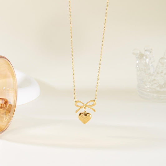 Bow Heart Pendant Necklace - Dainty Cute Pendant Jewelry Gift - Zestify Store