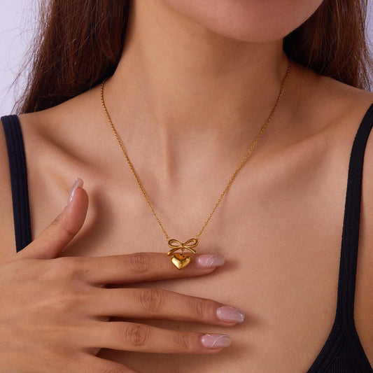 Bow Heart Pendant Necklace - Dainty Cute Pendant Jewelry Gift - Zestify Store